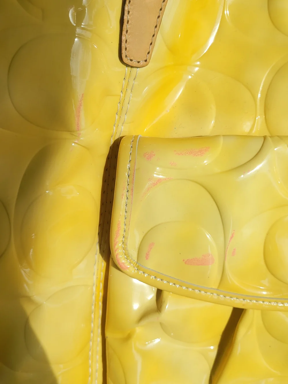 Coach Yellow Patent Leather Shoulder Bag with Tan Straps